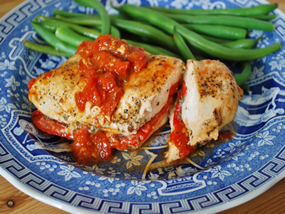 Ricotta Stuffed Chicken with Roasted Red Pepper Sauce