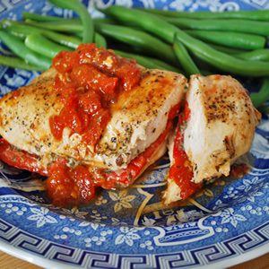Ricotta Stuffed Chicken with Roasted Red Pepper Sauce